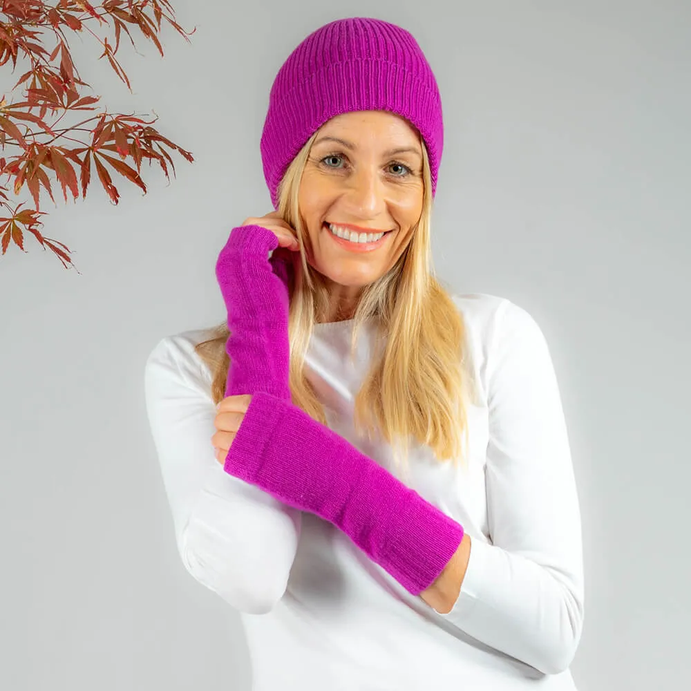 Fuchsia Pink Rib Knit Cashmere Beanie