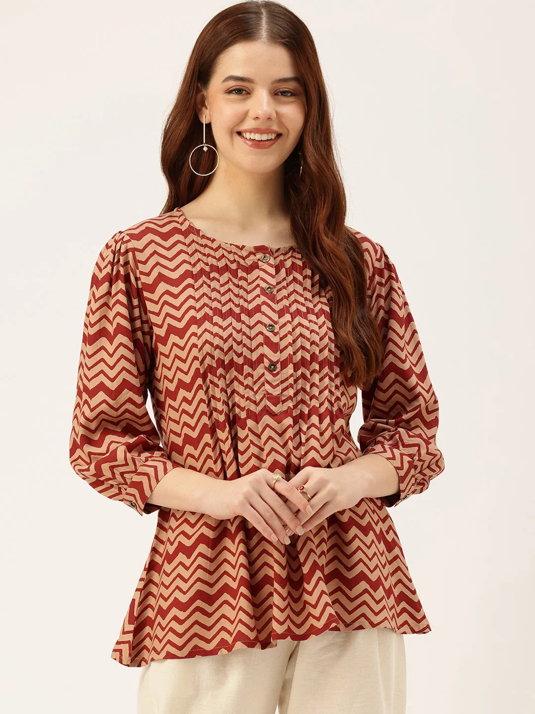 Geometric Printed Pleated Tunic
