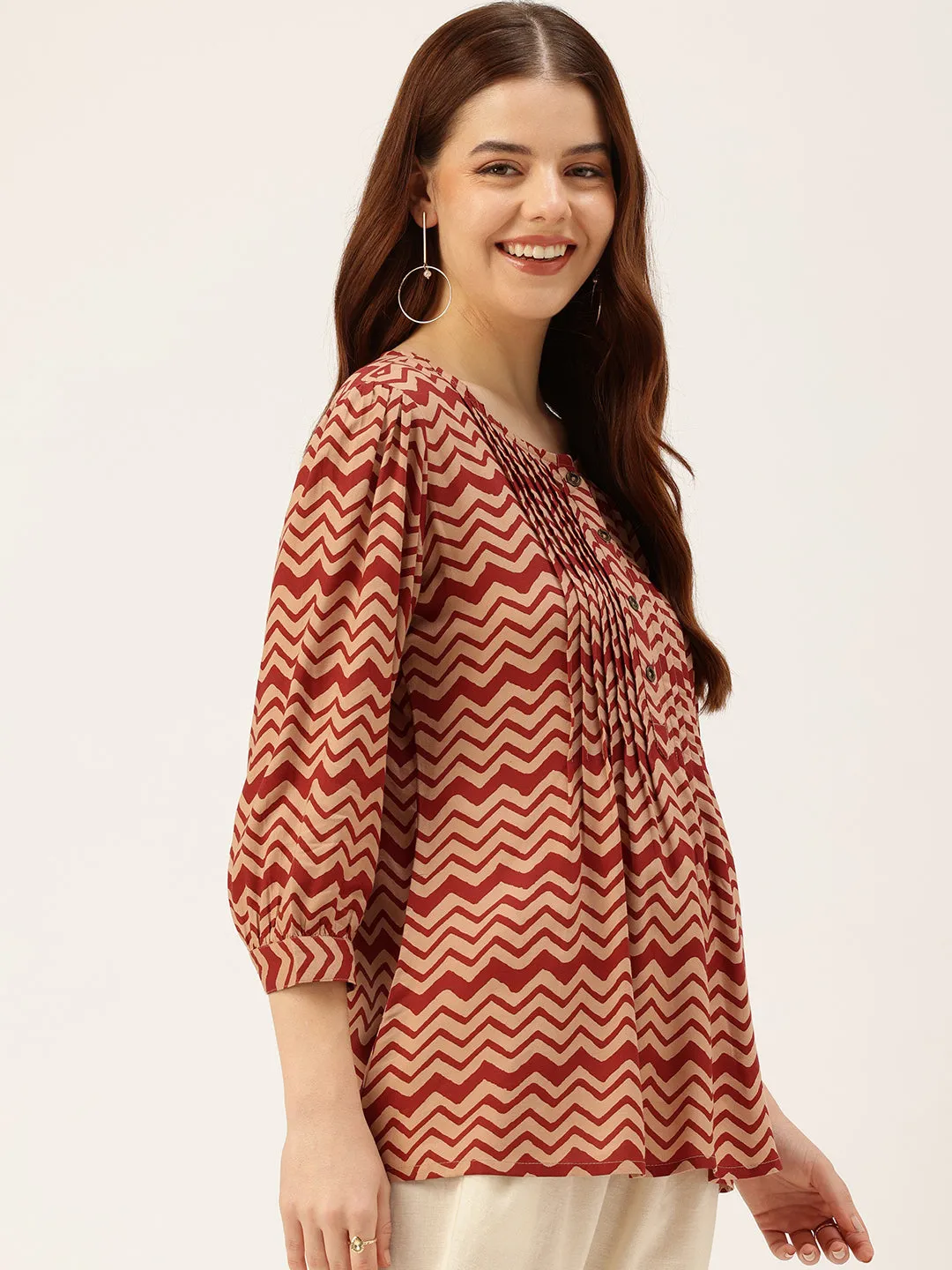 Geometric Printed Pleated Tunic