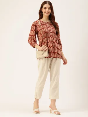 Geometric Printed Pleated Tunic