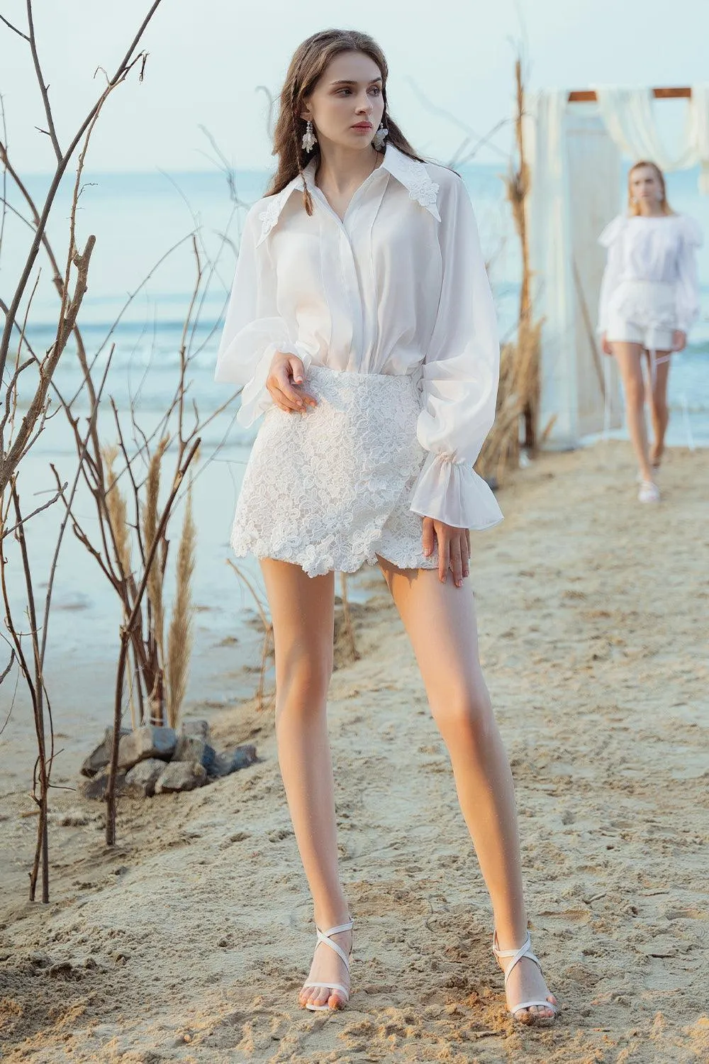 Gladys Wrap High Waist Silk Lace Mini Skirt