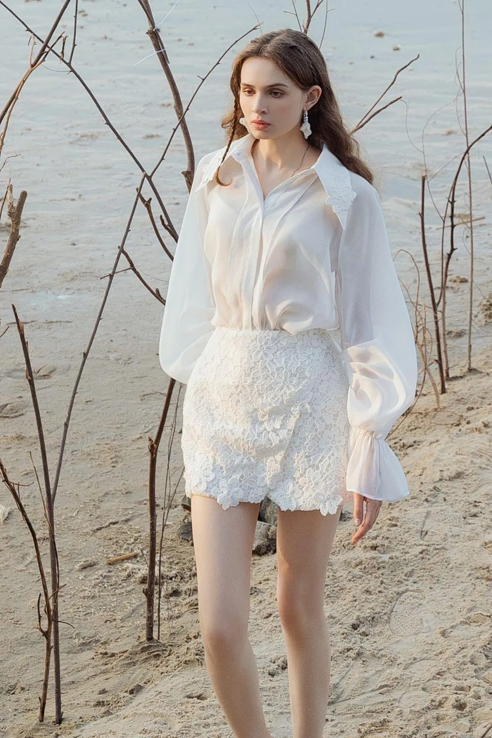 Gladys Wrap High Waist Silk Lace Mini Skirt