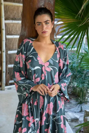 Greta Garbot Kimono Wrap Top in Premium Palawan Grey