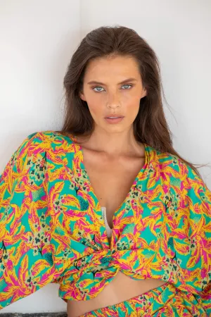 Greta Garbot Kimono Wrap Top in Premium Sao Paulo