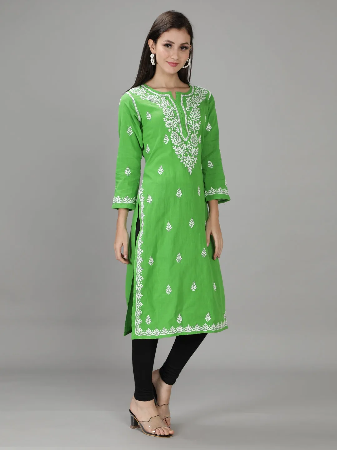 Hand Embroidered Green Chikankari Kurta
