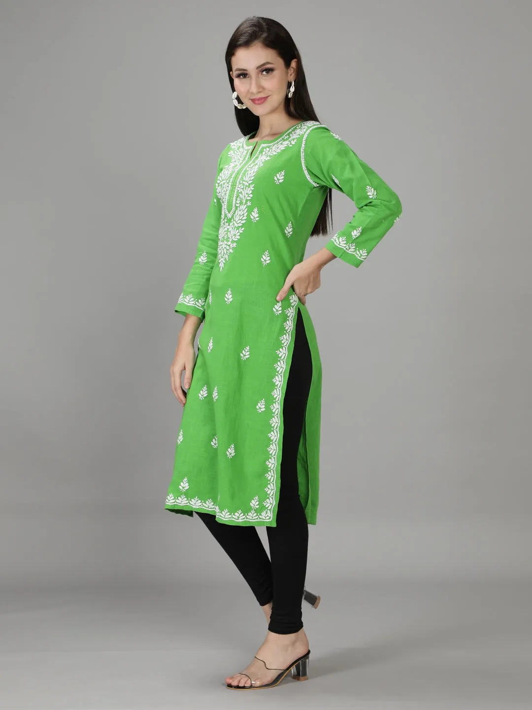 Hand Embroidered Green Chikankari Kurta