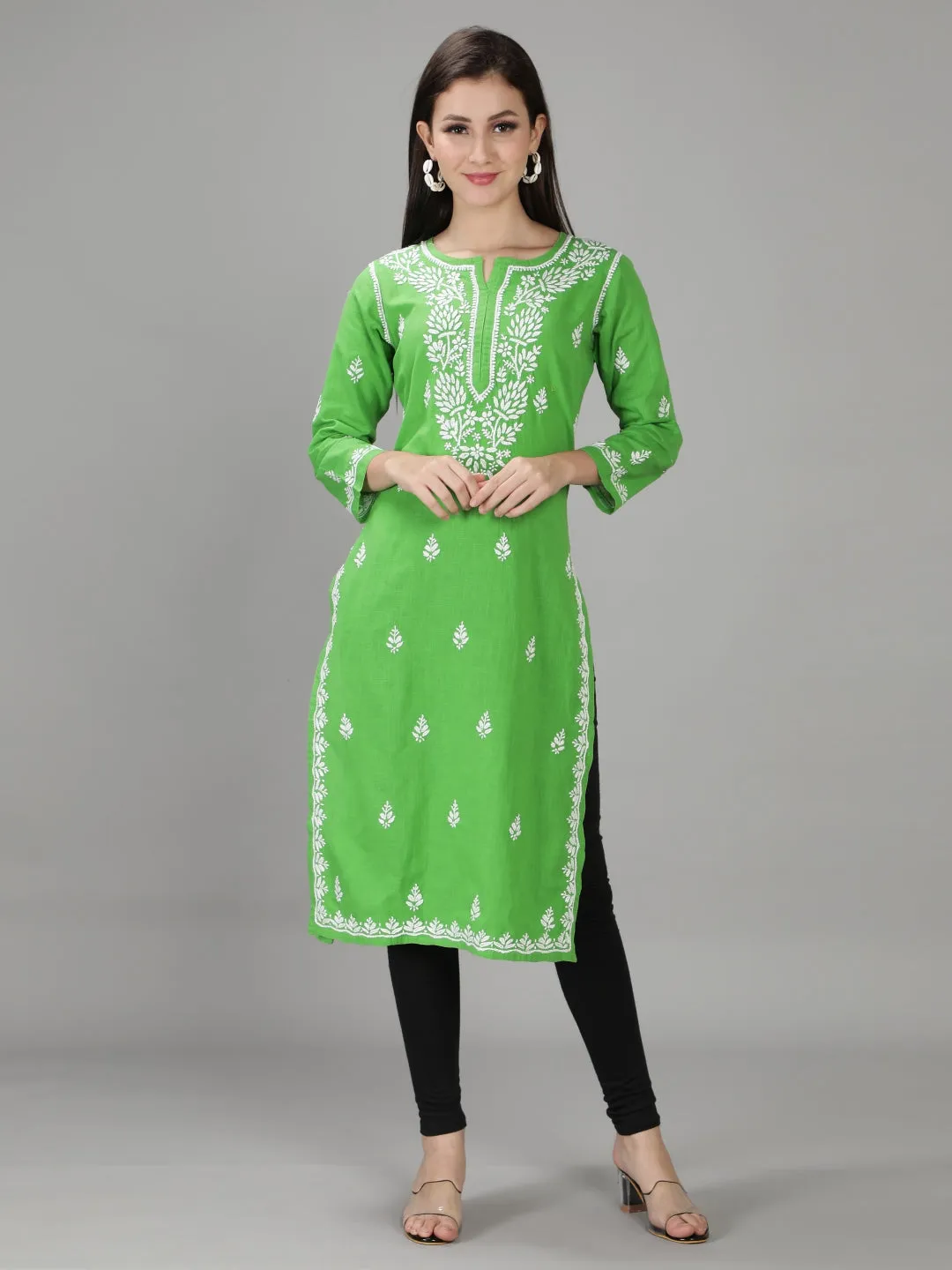 Hand Embroidered Green Chikankari Kurta