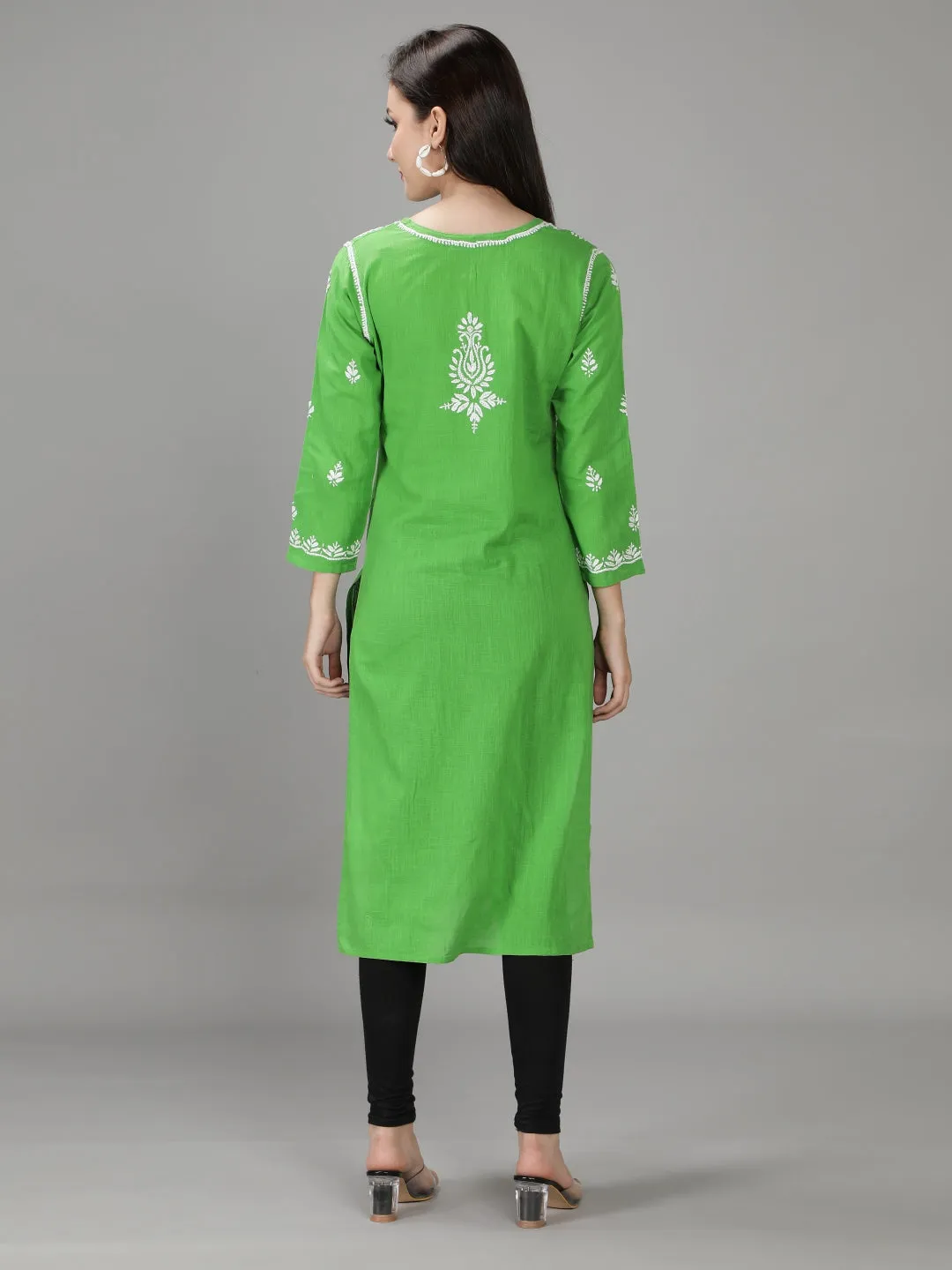 Hand Embroidered Green Chikankari Kurta