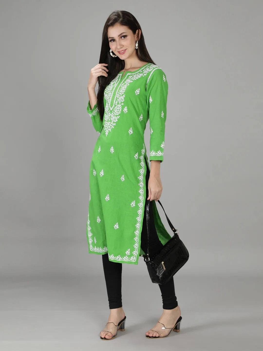 Hand Embroidered Green Chikankari Kurta