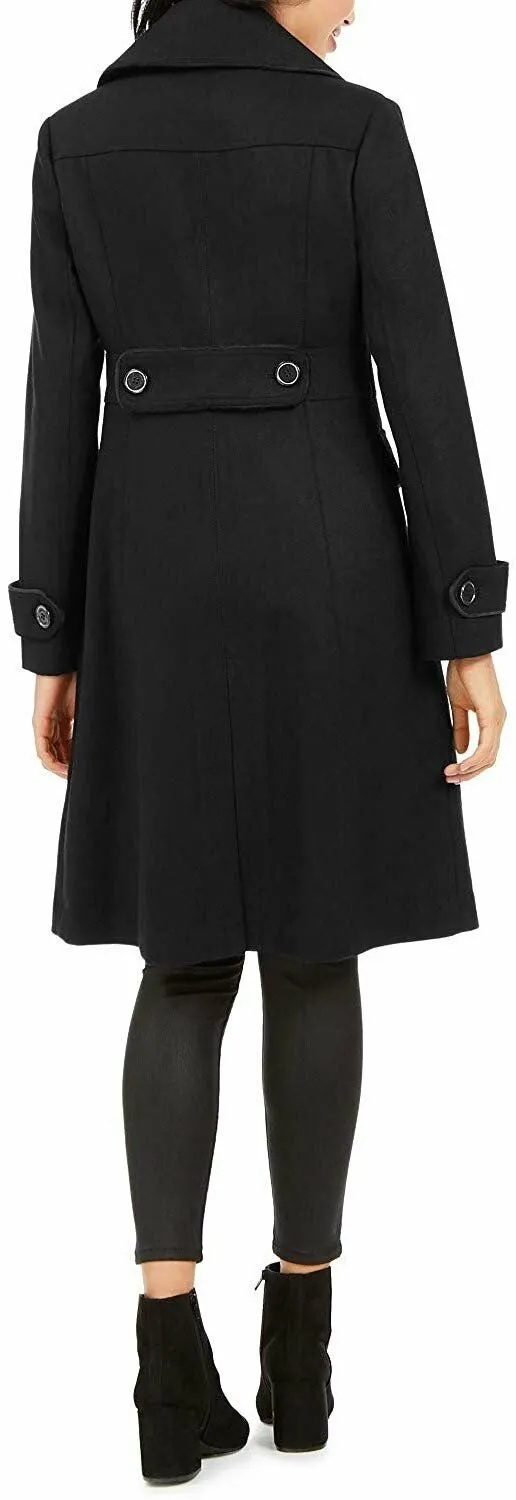 Kenneth Cole New York Womens Double-Breasted Contrast-Piping Peacoat