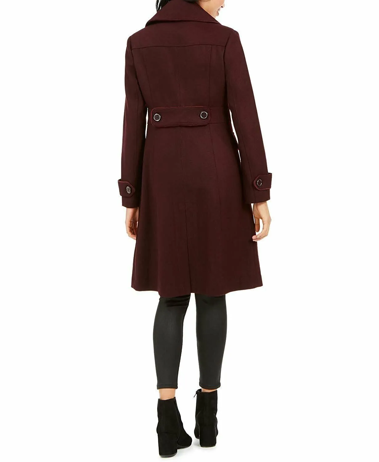 Kenneth Cole New York Womens Double-Breasted Contrast-Piping Peacoat