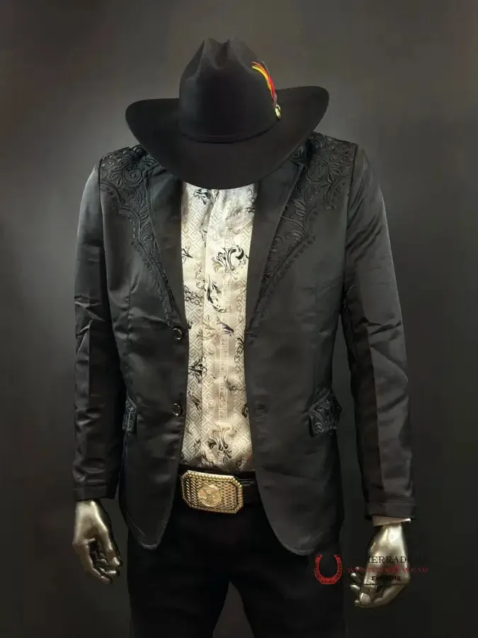 LAMASINI BLACK ON BLACK EMBROIDERED BLAZER LAM506-2847