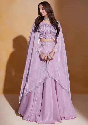 Lavender Heavy Organza Silk Embroidered Lehenga Choli