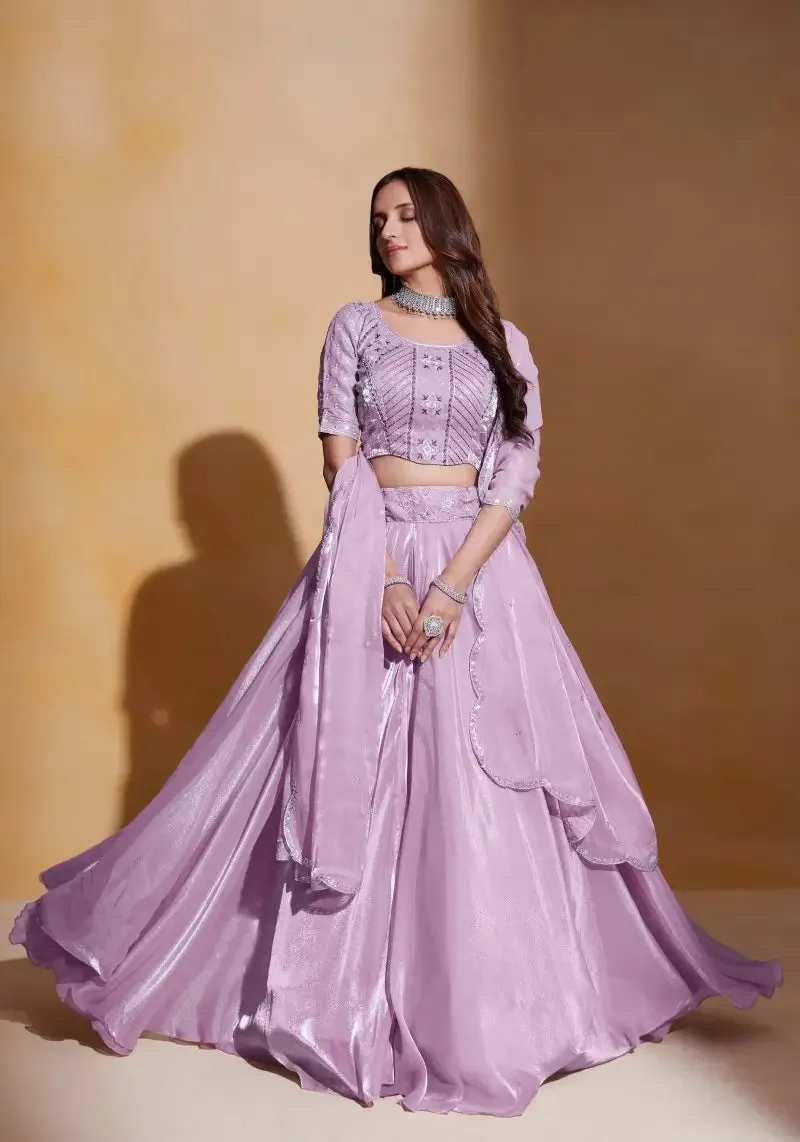 Lavender Heavy Organza Silk Embroidered Lehenga Choli