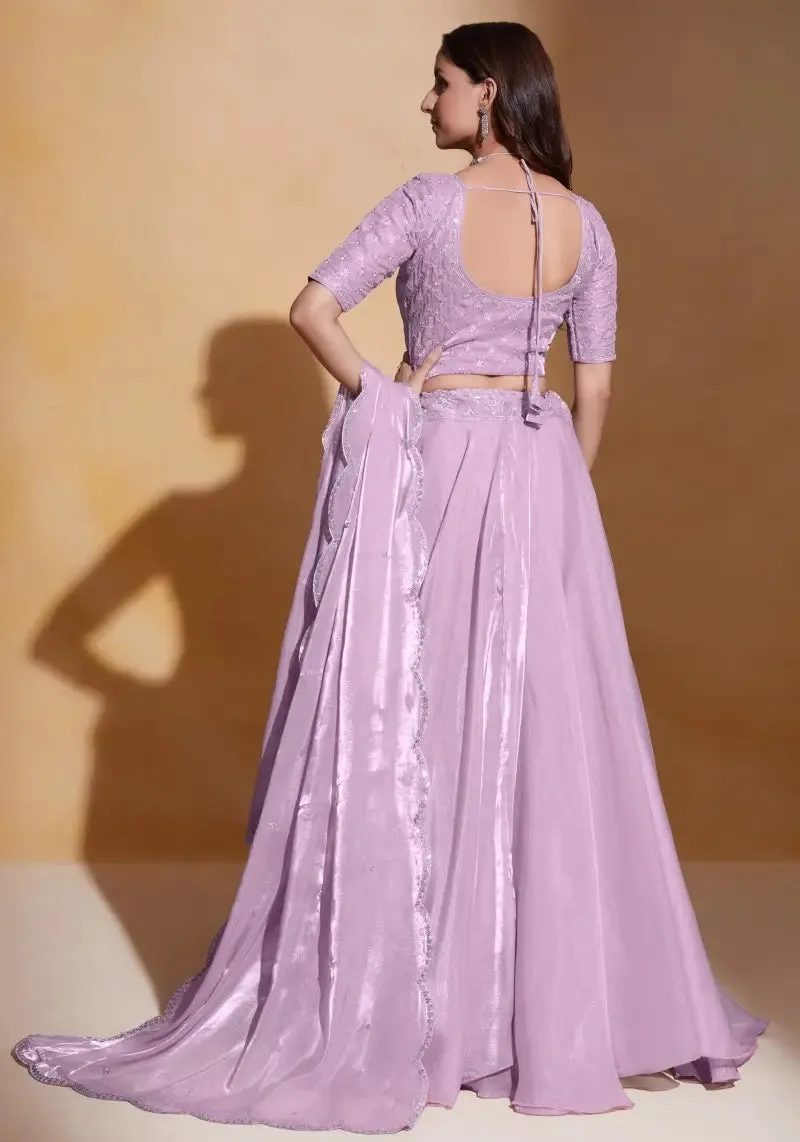 Lavender Heavy Organza Silk Embroidered Lehenga Choli