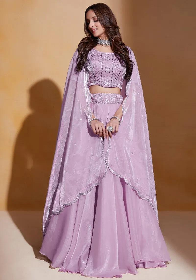 Lavender Heavy Organza Silk Embroidered Lehenga Choli