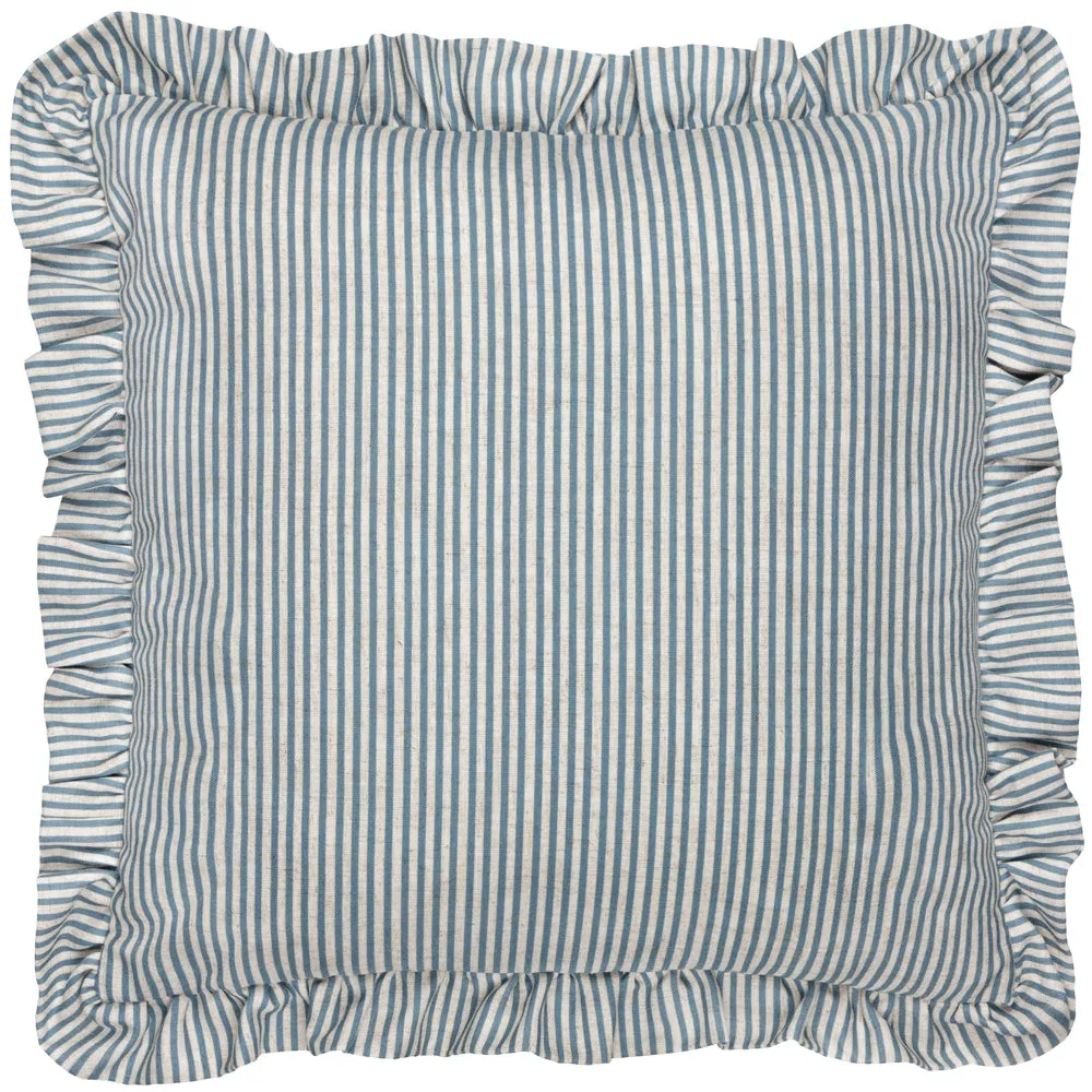 Martha Embroidered Ruffle Cushion Blue