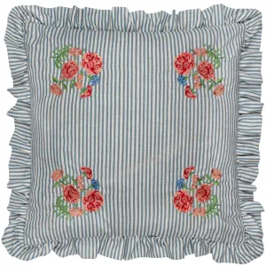 Martha Embroidered Ruffle Cushion Blue