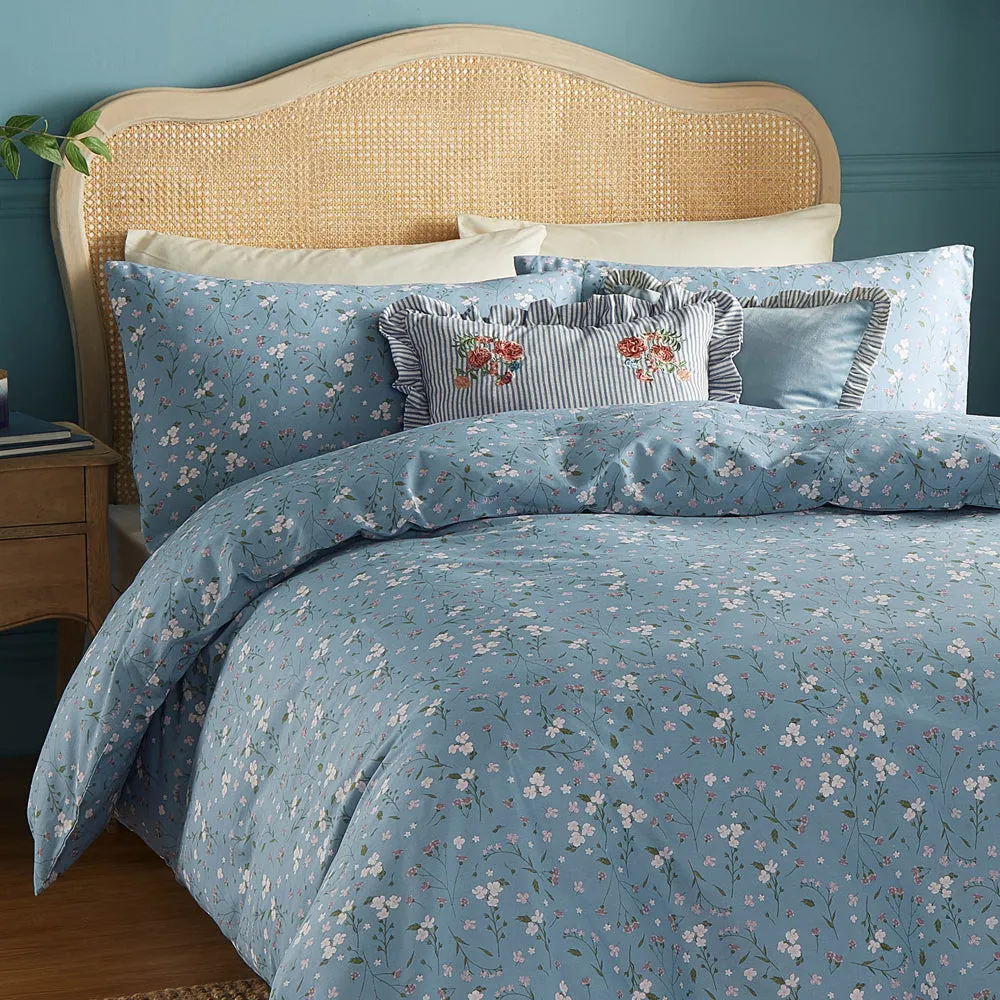 Martha Embroidered Ruffle Cushion Blue