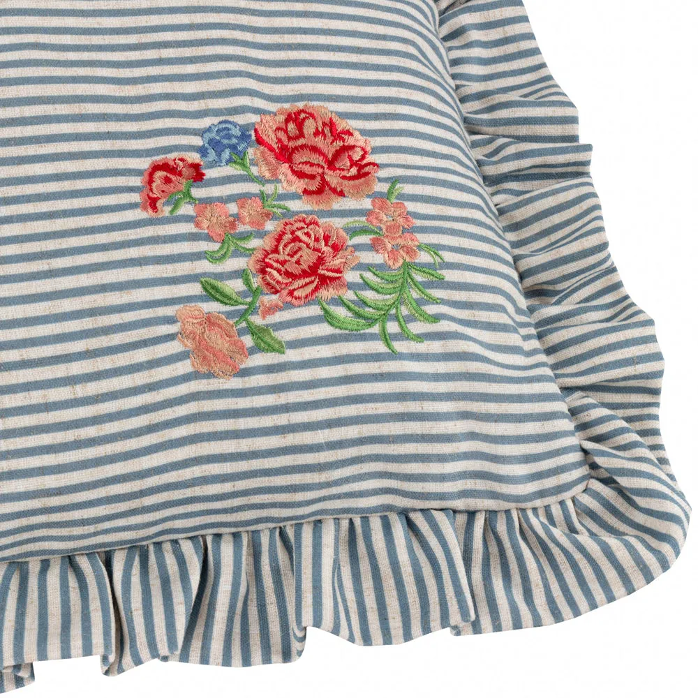 Martha Embroidered Ruffle Cushion Blue