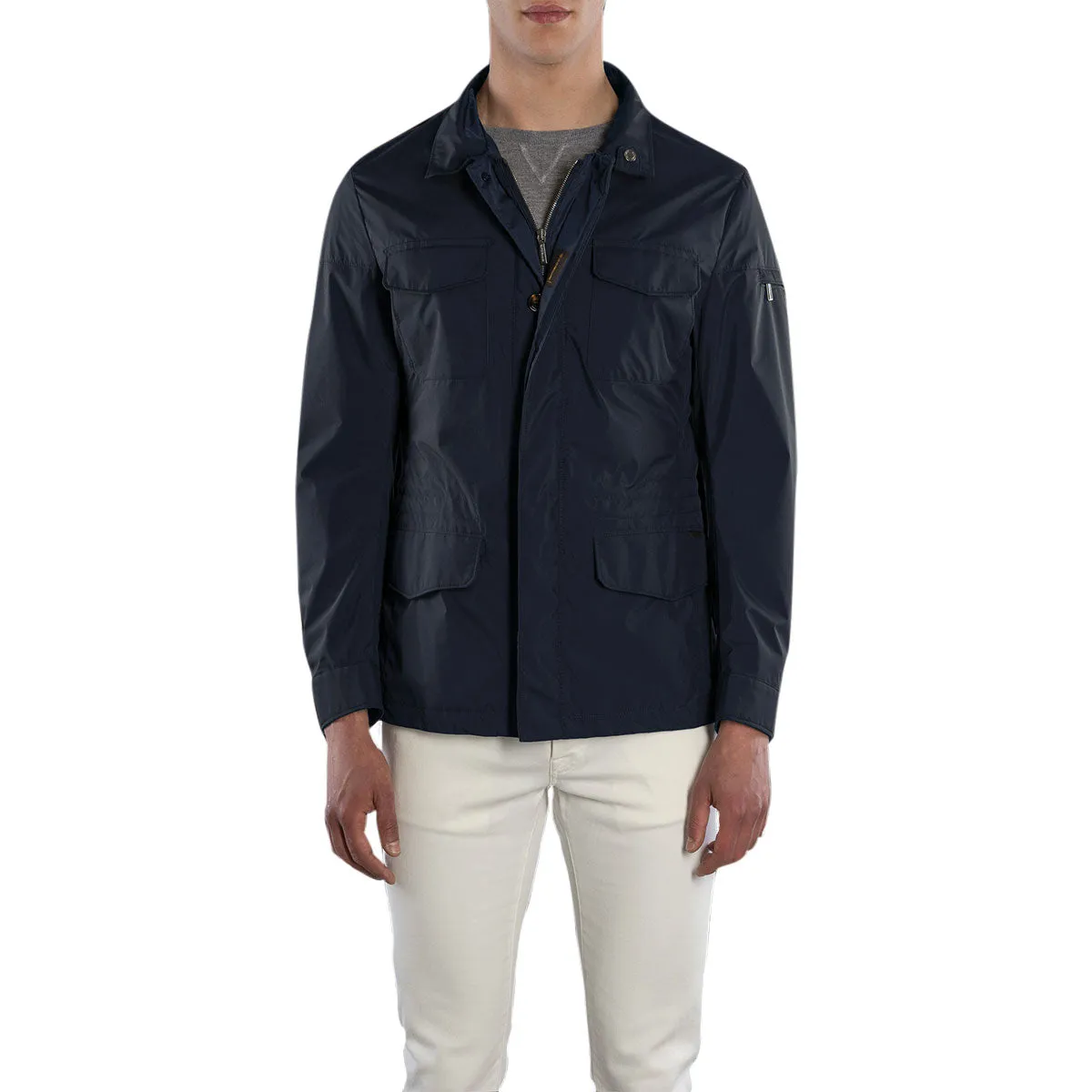 Moorer Navy 'Ezio' Lightweight Water Repellent Coat