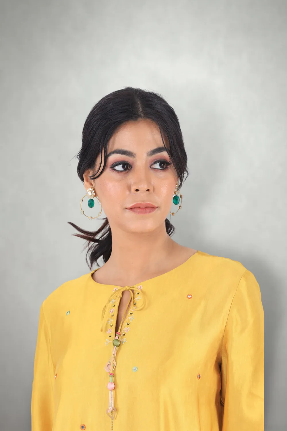 Mustard  Aari &  Mirror Work Suit Set