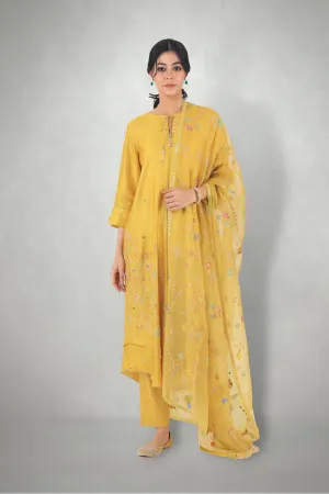 Mustard  Aari &  Mirror Work Suit Set