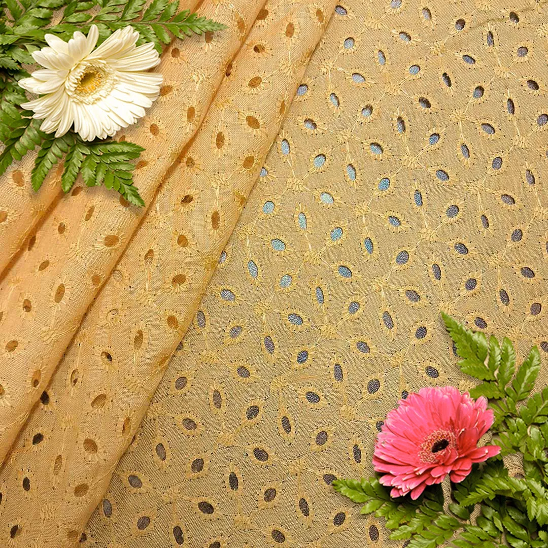 Musturd Motifs Premium Embroidered Cotton Hakoba Fabric