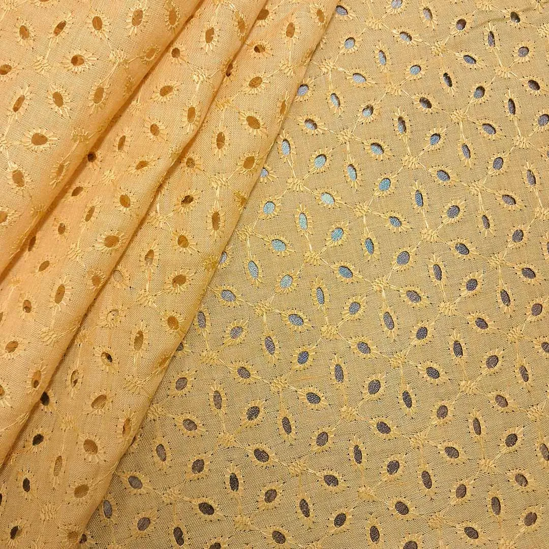 Musturd Motifs Premium Embroidered Cotton Hakoba Fabric