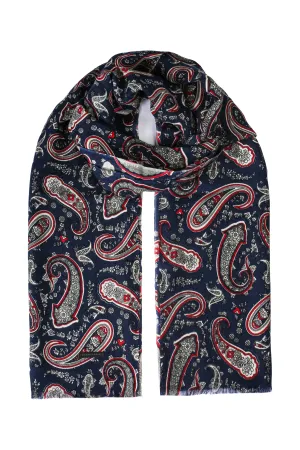 Navy blue Jas silk Patterned Shawl 70x180 cm