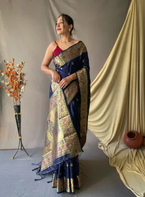 Navy Blue Saree in Paithani Silk