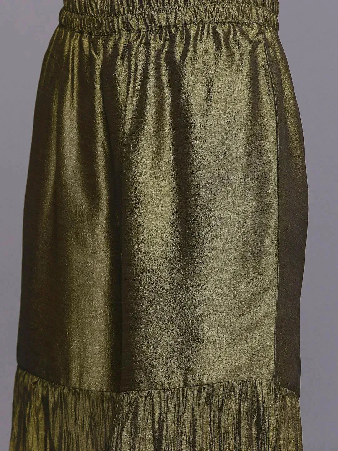 Olive Yoke Design Silk Blend Straight Sharara Suit Set With Dupatta