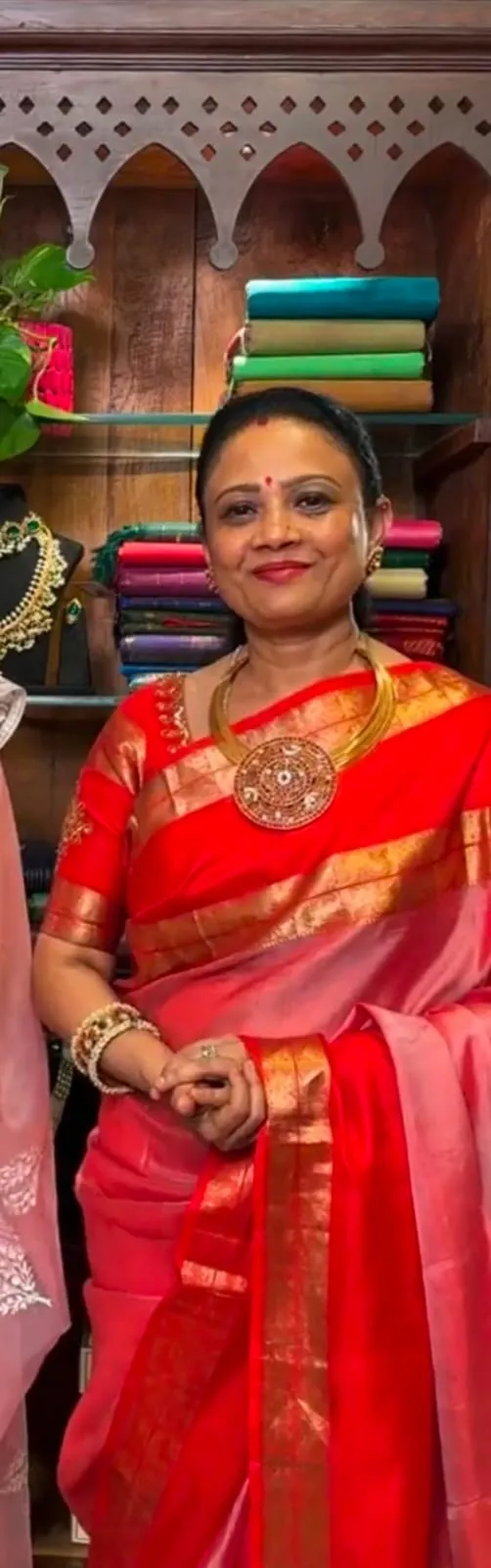 ONION PINK WITH RED RETTA PETTA KANCHIVARAM SAREE