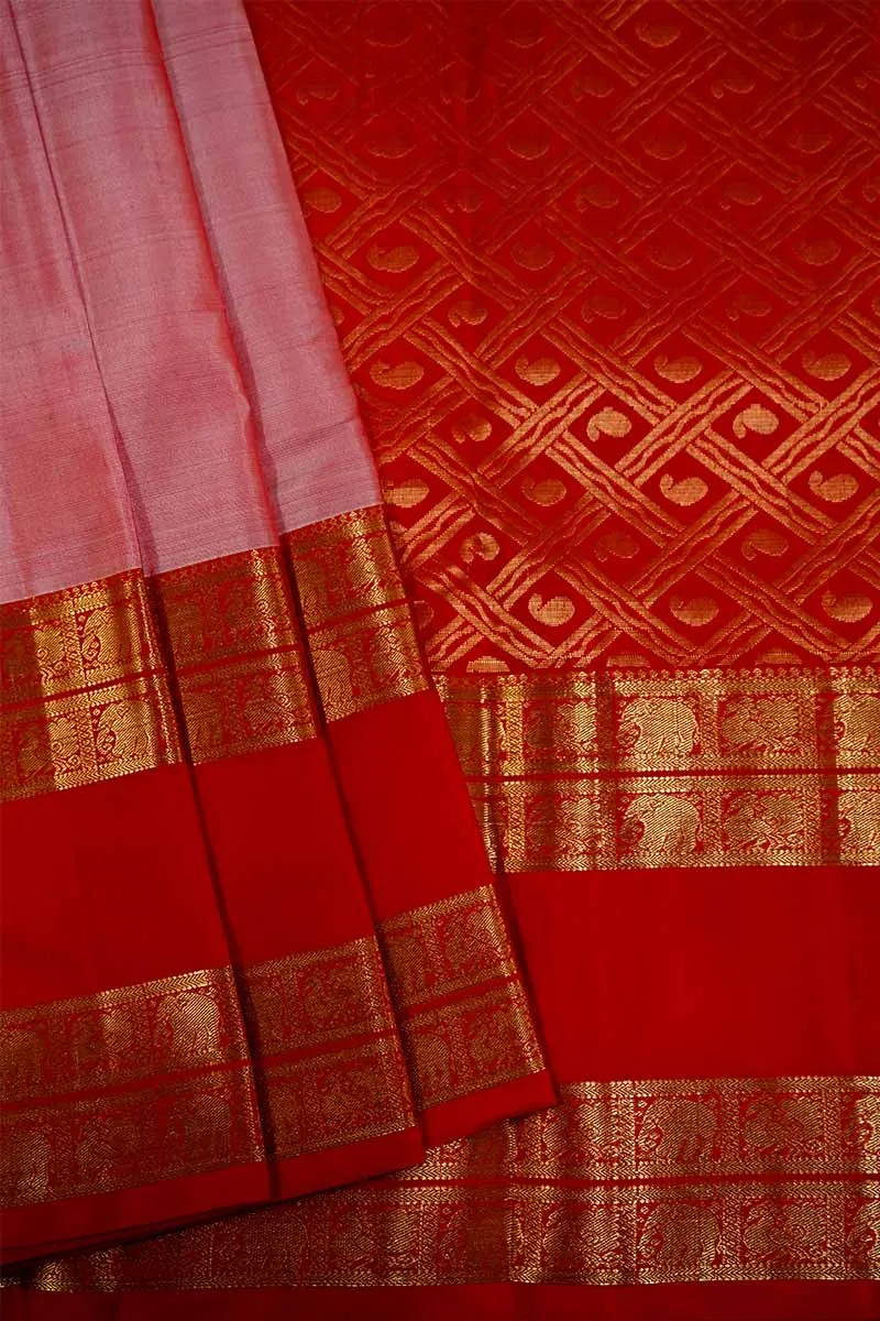 ONION PINK WITH RED RETTA PETTA KANCHIVARAM SAREE
