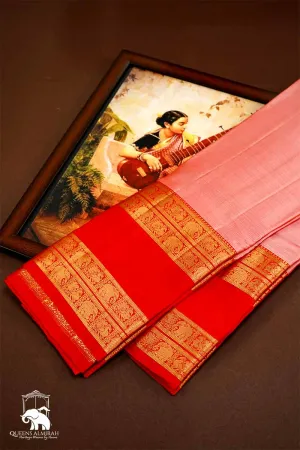 ONION PINK WITH RED RETTA PETTA KANCHIVARAM SAREE