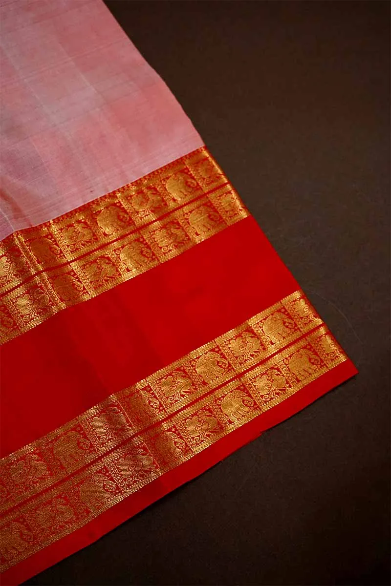 ONION PINK WITH RED RETTA PETTA KANCHIVARAM SAREE