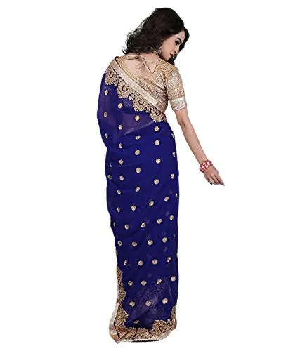 Pahal Fashion Women's Georgette Saree (PWRCNAVY1_Navy Blue)