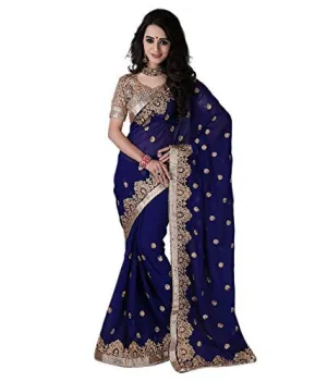 Pahal Fashion Women's Georgette Saree (PWRCNAVY1_Navy Blue)