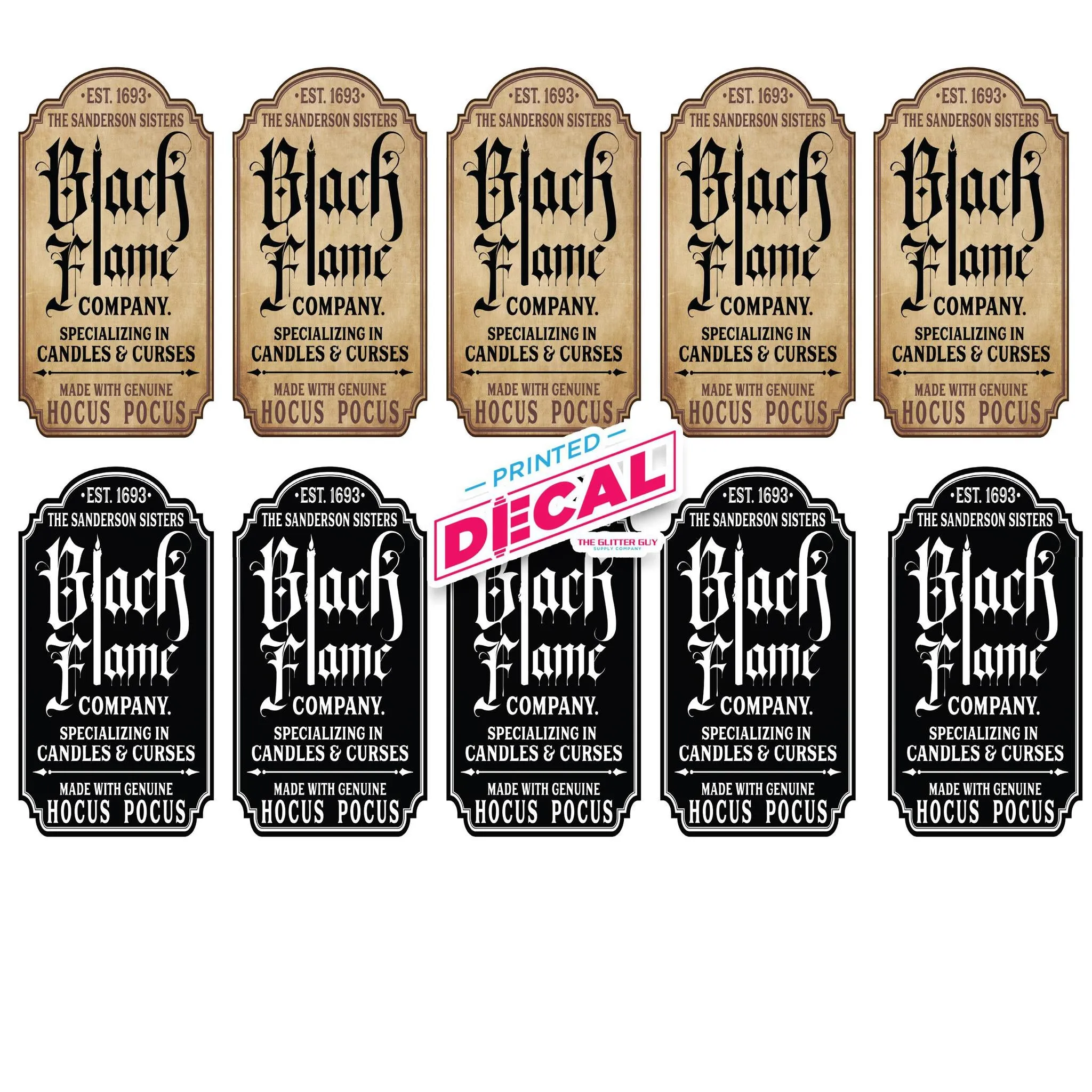 Printed Vinyl Pen Decals - Black Flame Candle