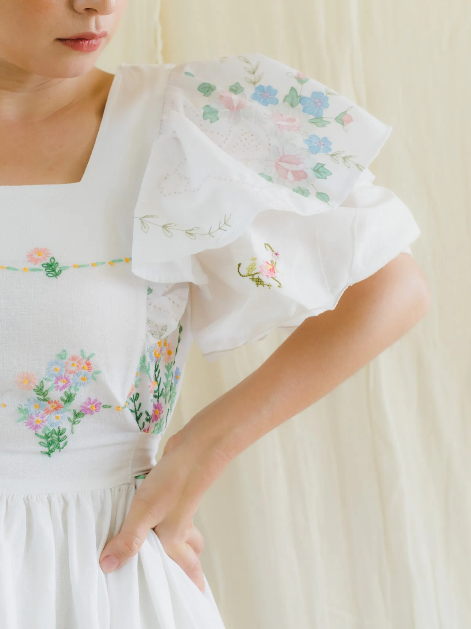 Re-Dress Upcycled Wildflower Embroidery White Maxi Dress