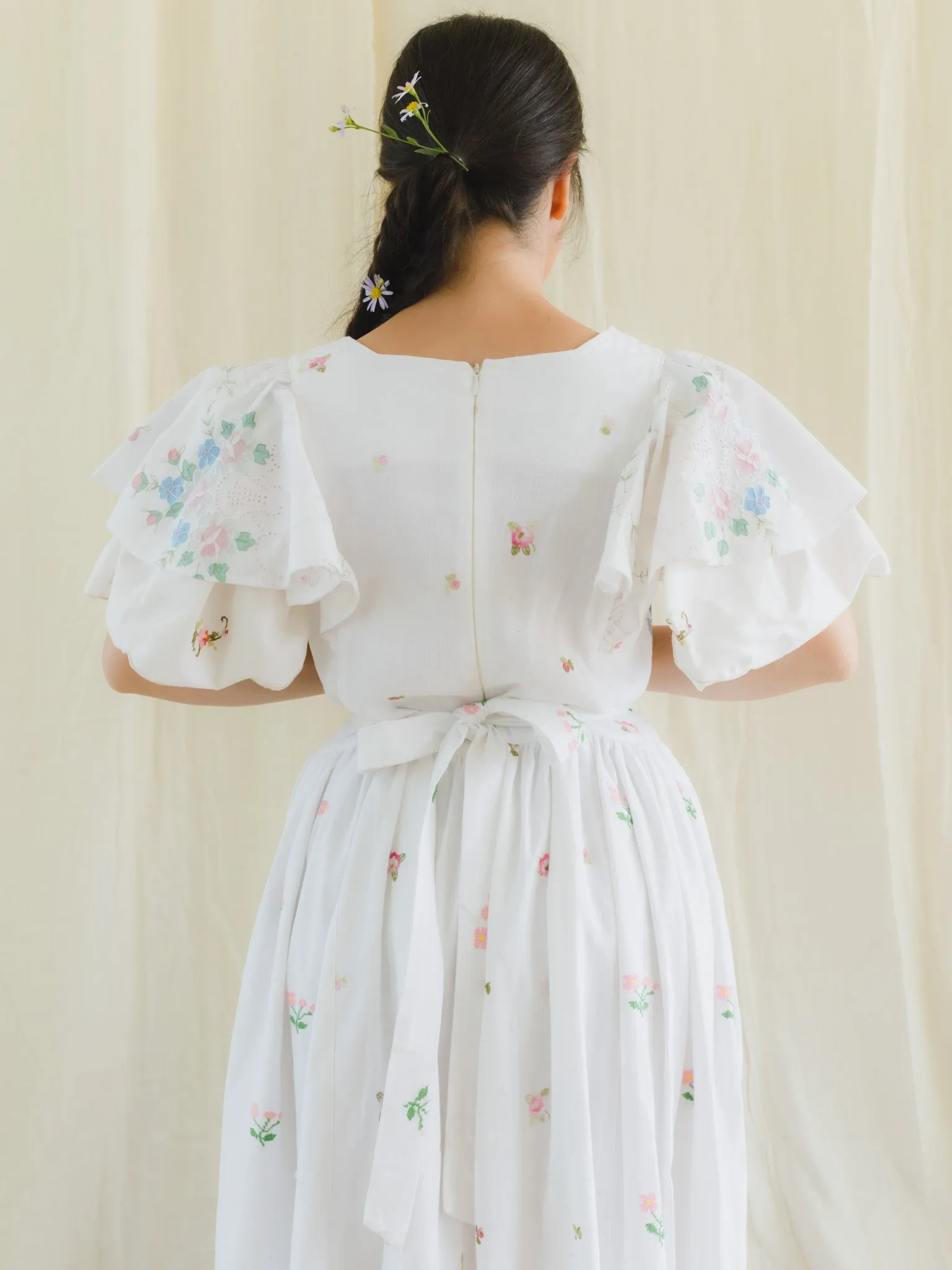 Re-Dress Upcycled Wildflower Embroidery White Maxi Dress