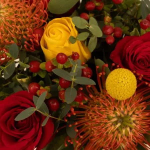 Red and Yellow Zest Flower Centerpieces