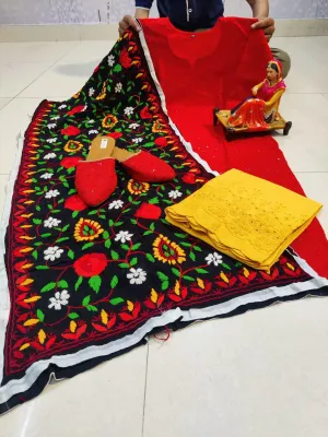 Red Cotton Phulkari Suit with Beautiful Chikan & Sequins Embroidery Work Shopping Online