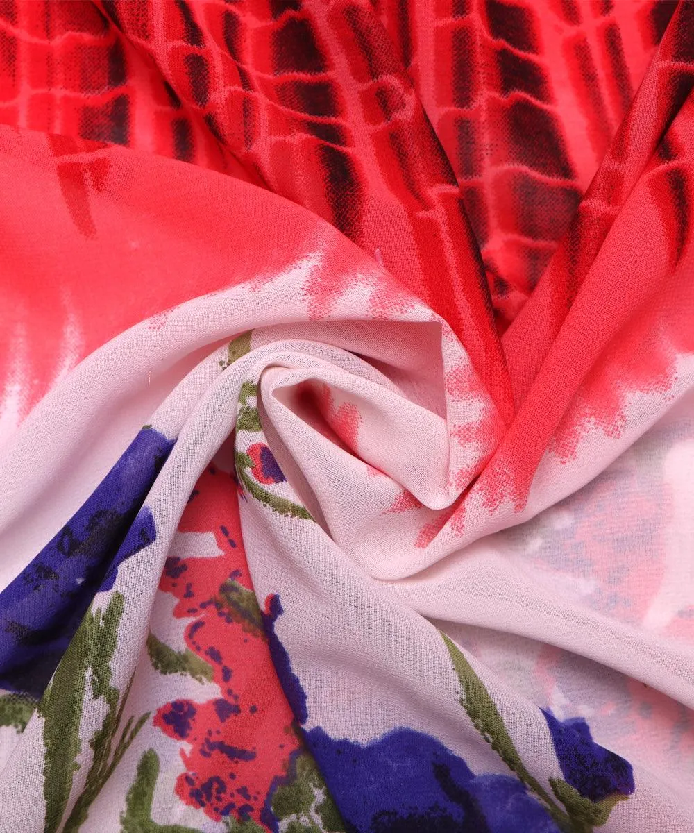 Red White Floral Print Georgette Fabric