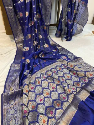 Regal Elegance: The Navy Blue Banarasi Saree