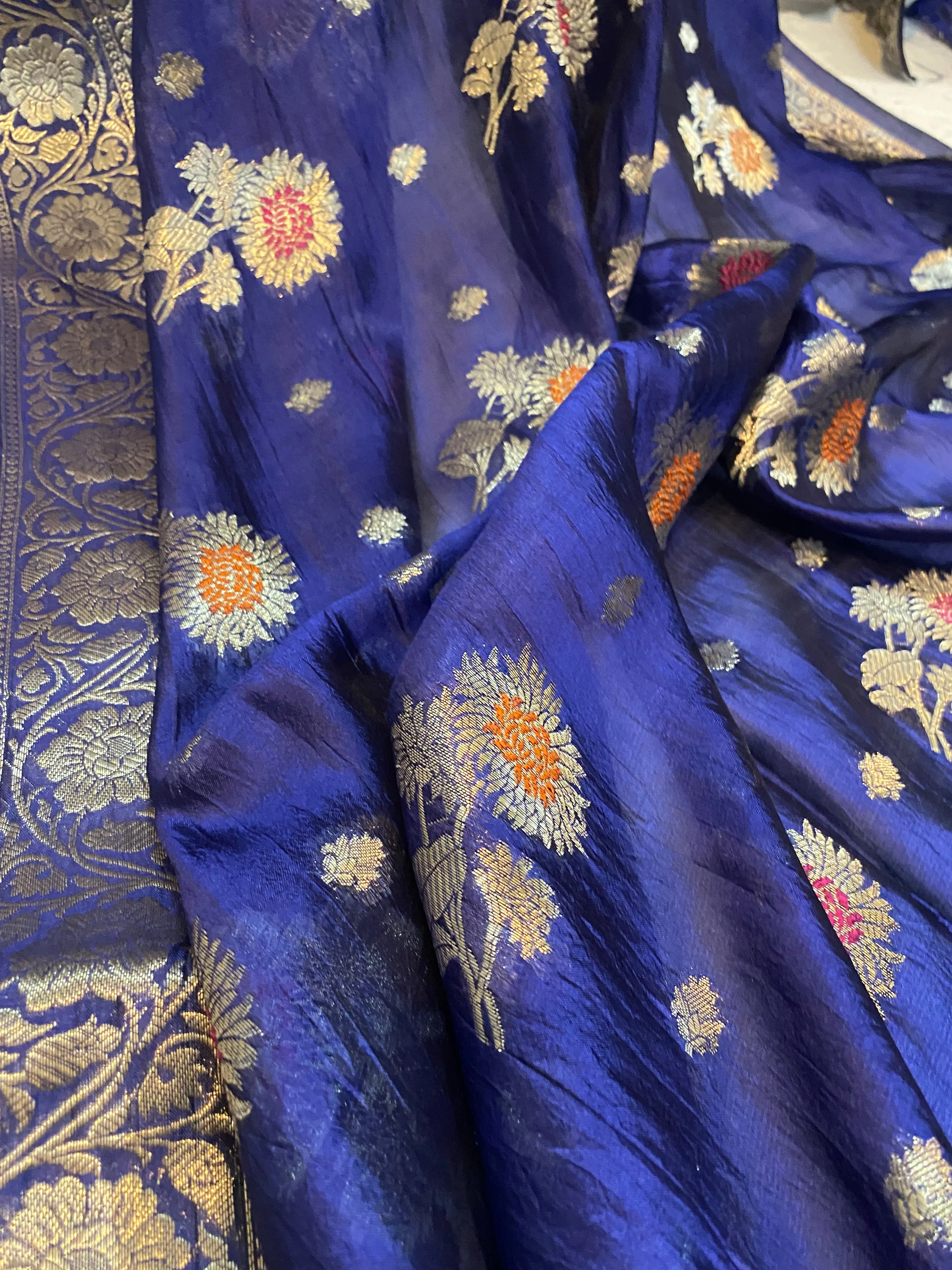 Regal Elegance: The Navy Blue Banarasi Saree