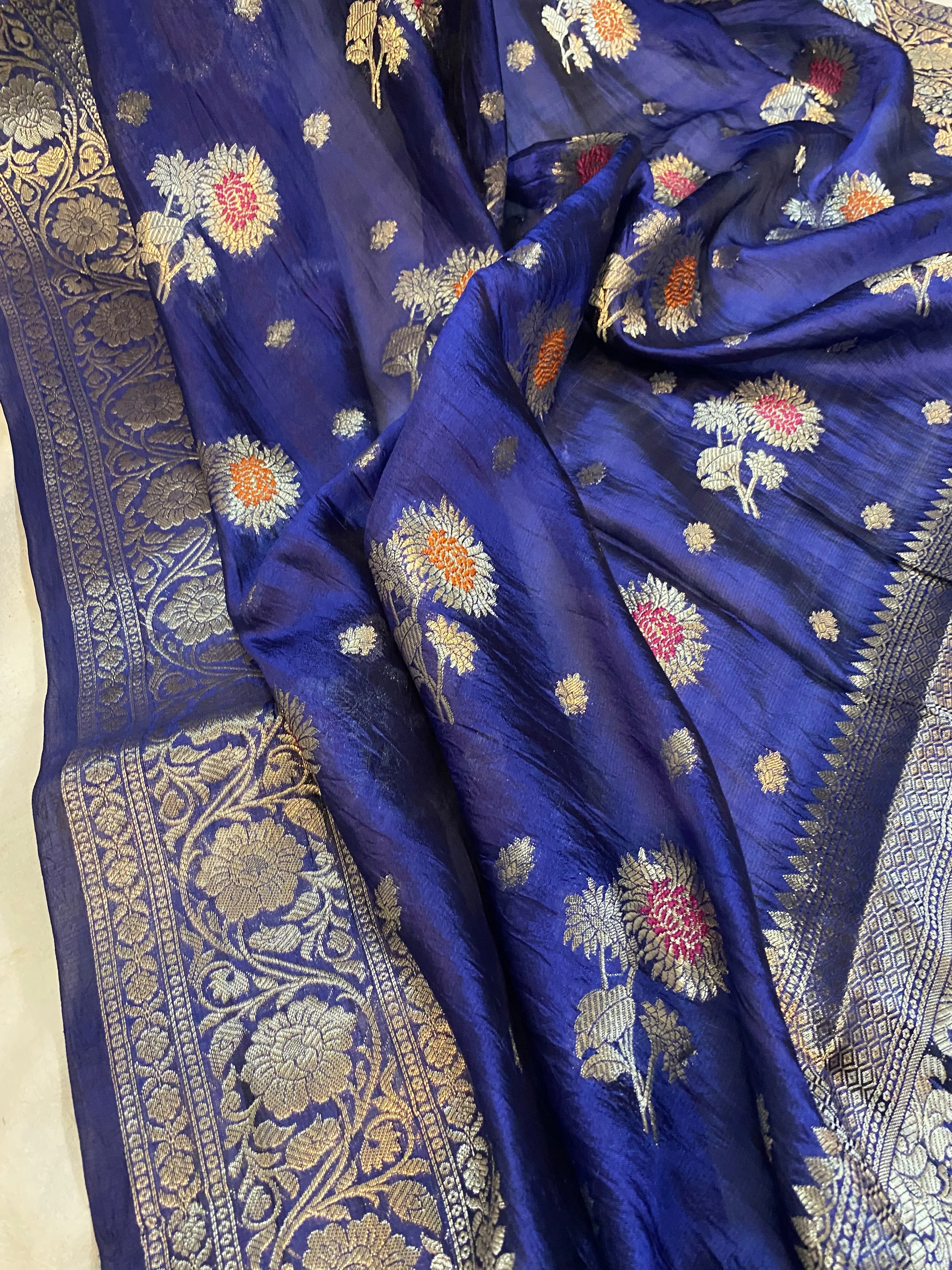 Regal Elegance: The Navy Blue Banarasi Saree