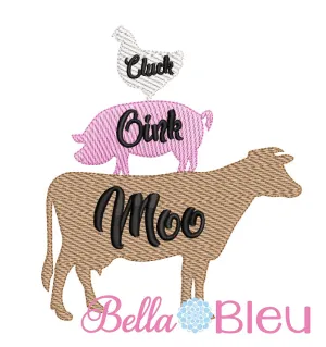 Sketchy Farm Animals trio Chicken Cow Pig machine embroidery design