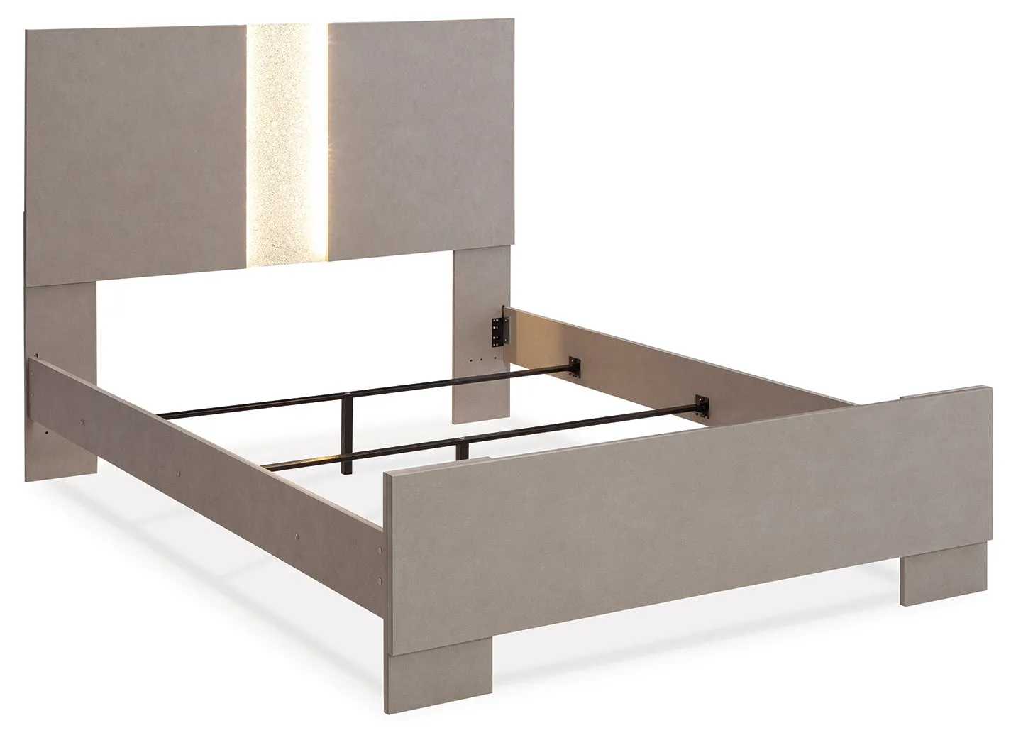 Surancha Queen Panel Bed with Mirrored Dresser and Chest in Gray