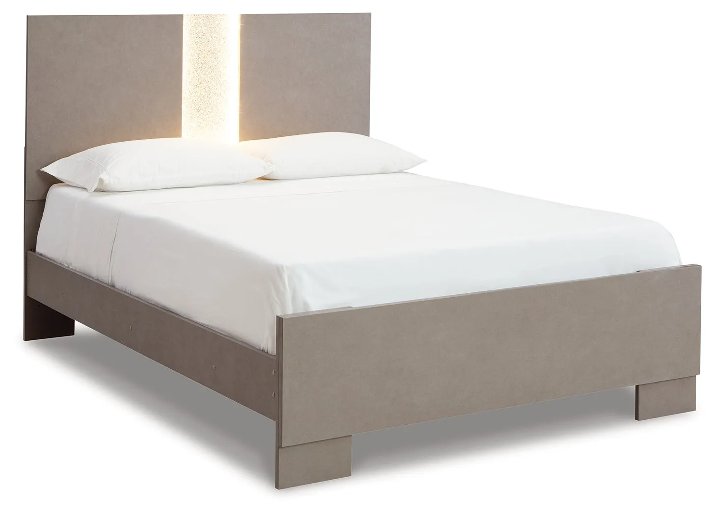 Surancha Queen Panel Bed with Mirrored Dresser and Chest in Gray